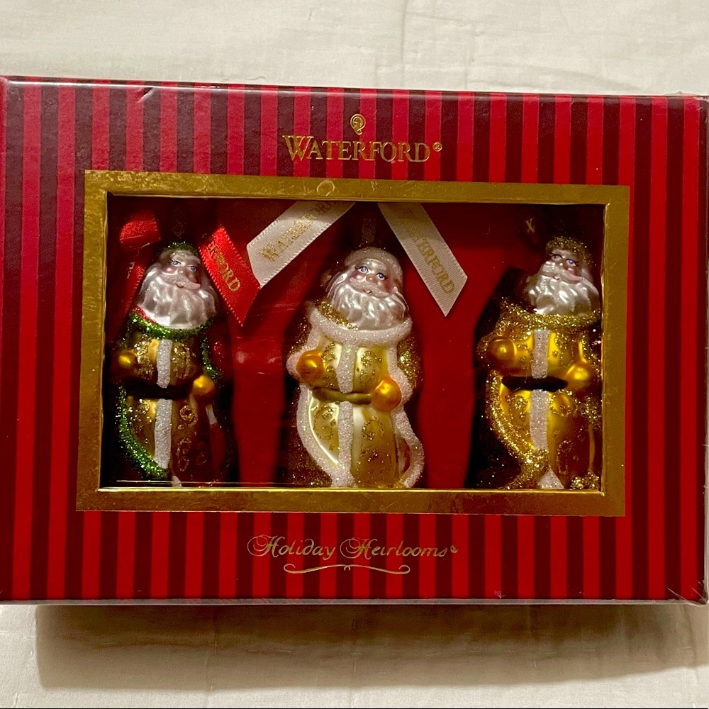 Waterford Santa Ornaments, set of 3. New in box, cellophane wrapper in tact.